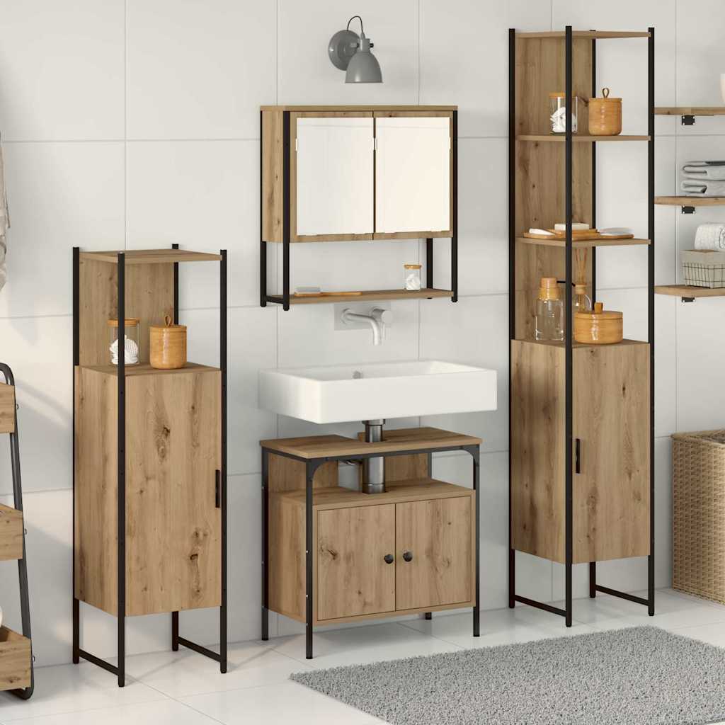 Bathroom Furniture Set with Shelf 4 Pcs Artisan Oak Wood Based Material