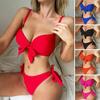 Bikini sexy senza spalline con scollo a V e vita alta, reggiseno annodato, slip, costume da bagno, costume da bagno