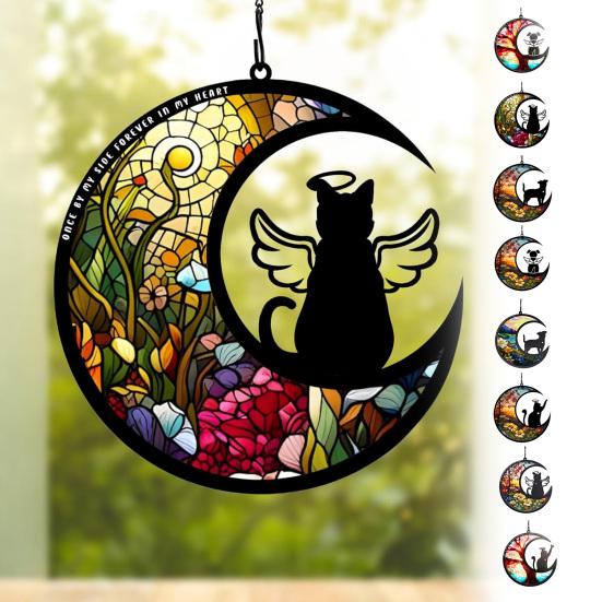 Pet Memorial Suncatcher Angel Cat Dog Sun Catcher Panel Stained Glass Window Hanging Ornaments Pet Loss Sympathy Gift for Pet Lovers