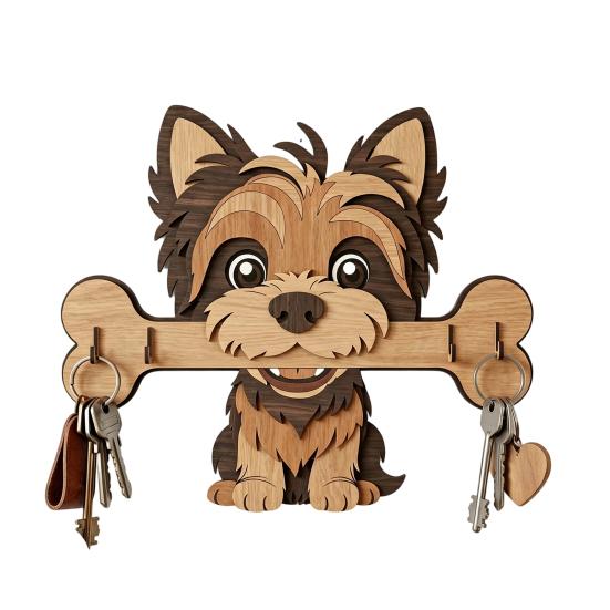Portachiavi in Legno da Parete, Gancio per Ingresso a Forma di Cane che Tiene un Osso per Casa, Cucina, Corridoio, Organizer Rustico per Chiavi, Guinzaglio per Cani