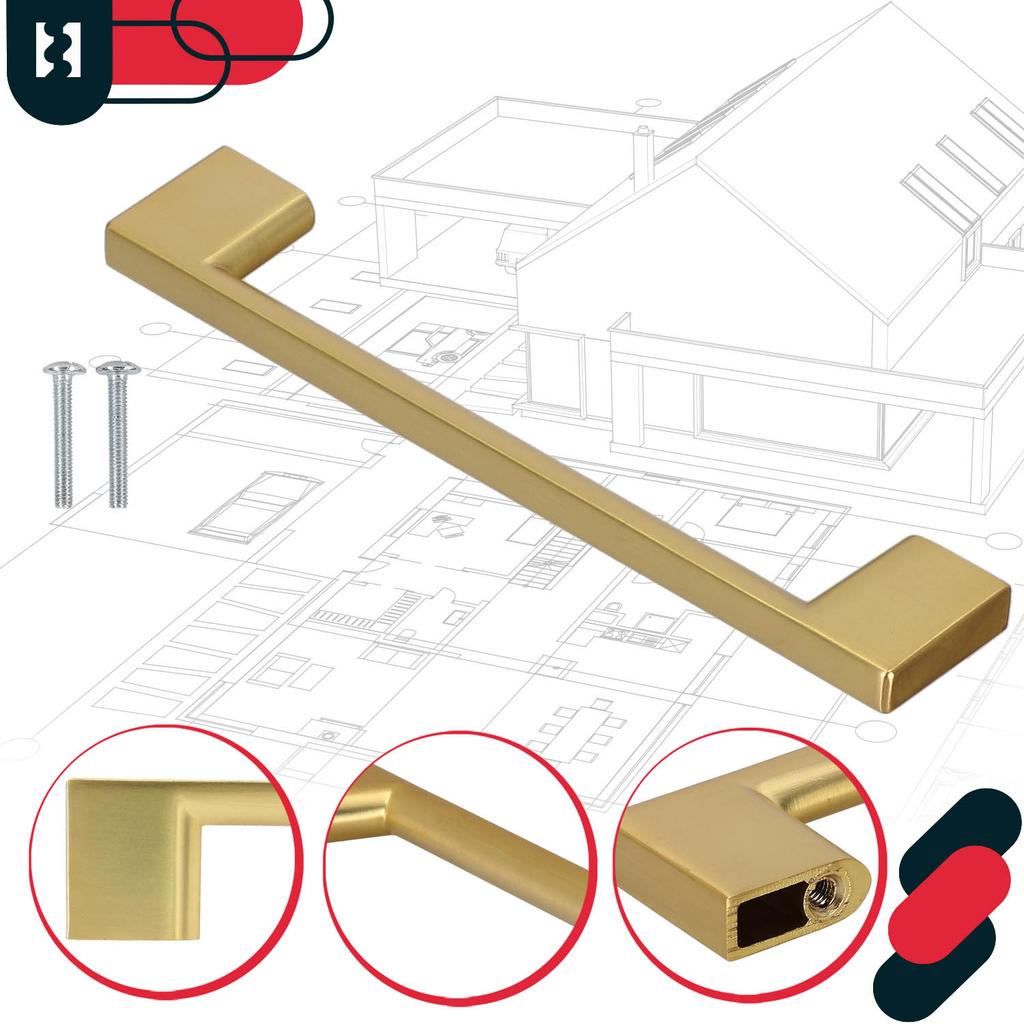 KOTARBAU® Kitchen Furniture Handle Classic Modern Oblong Long Matte Gold 148 MM Spacing 128 MM Set of 10