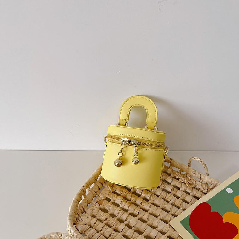 Trendy Yellow Mini Handbag For Kids Chic Girls Pu Leather Bucket Bag For Daily Use