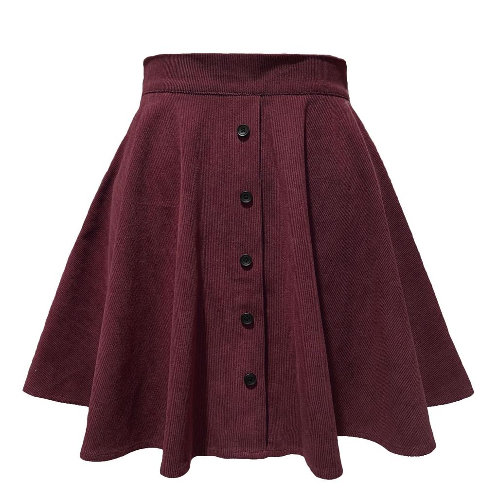 Women's Solid Color Corduroy Skirt Fashionable Sweet Single Row Button High Waisted Umbrella Skirt for Women