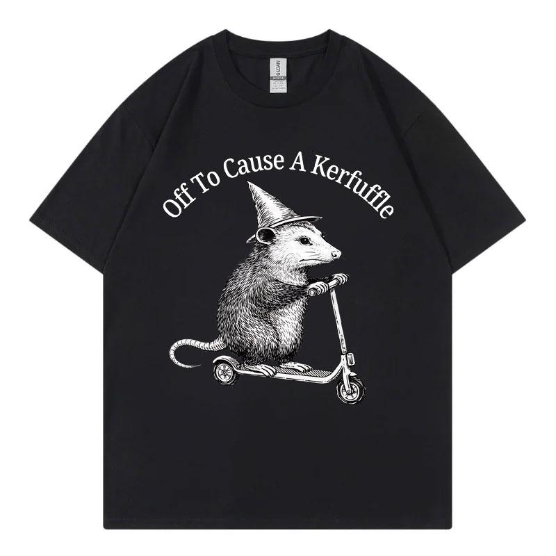 Off To Cause A Kerfuffle Opossum Scooter Funny Tshirt High Street Fashion Trend T Shirt Unisex Unisex Casual Loose Summer Tshirts