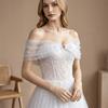 Solid Color Off Shoulder Sleeves With Pearls Detachable Shoulder Straps  Party