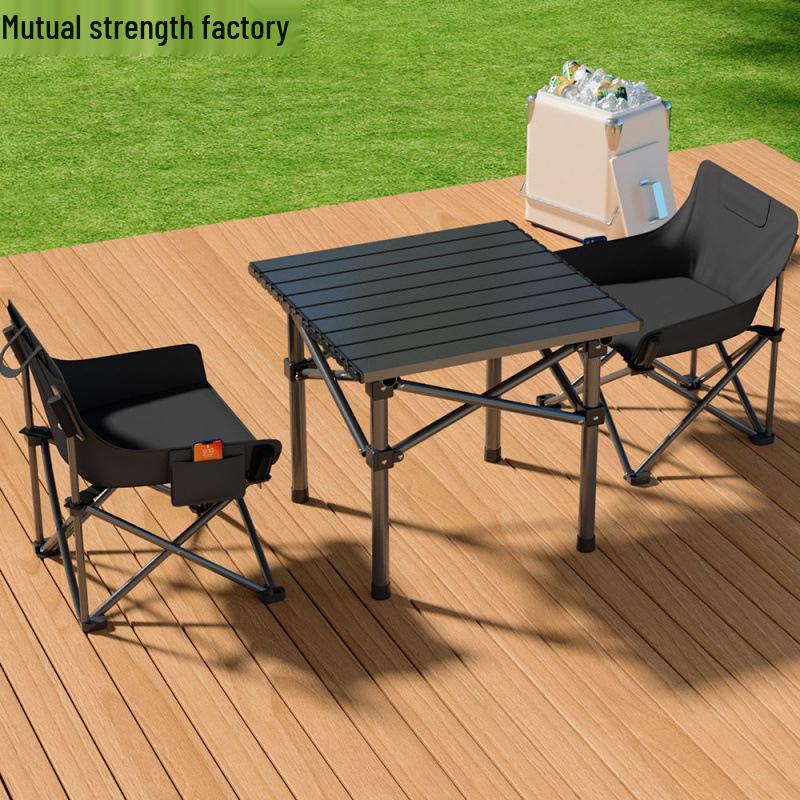 Tragbares faltbares Camping-Tisch- und Stuhlset - Aufrollbarer Picknicktisch und Liegestühle