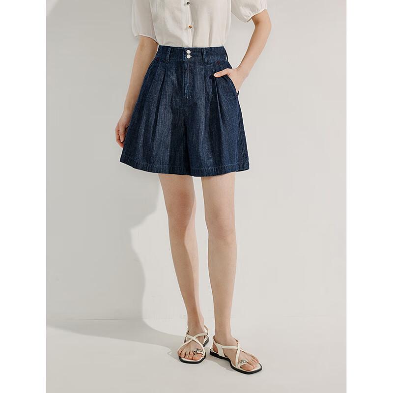 Inman Women's Retro High-Waist Hemp Blend Wide-Leg Denim Shorts