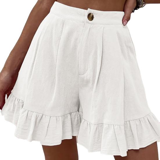 Women Shorts Flounce High Waist Solid Color Loose Fit Summer Short Pants for Home