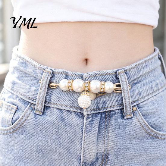 Neckline Fixation Clip 2Pcs Faux Pearl Waist Tightener for Pants, Reusable Cincher Pin Invisible Button Loose Jeans, No Sewing Waistband Skirts Jeans