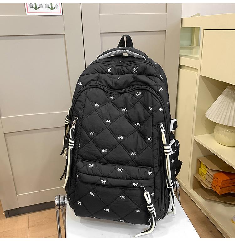 

Cute bow plaid college student schoolbag new large capacity backpack fashion чорний