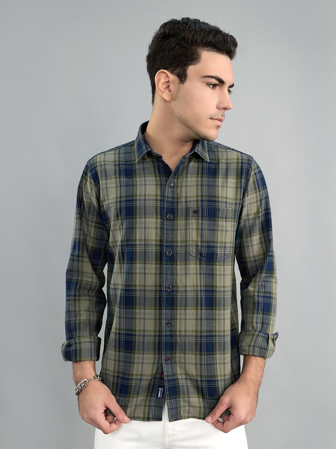 Monte Carlo Mens Regular Fit Check Full Sleeve Shirt M оливковый