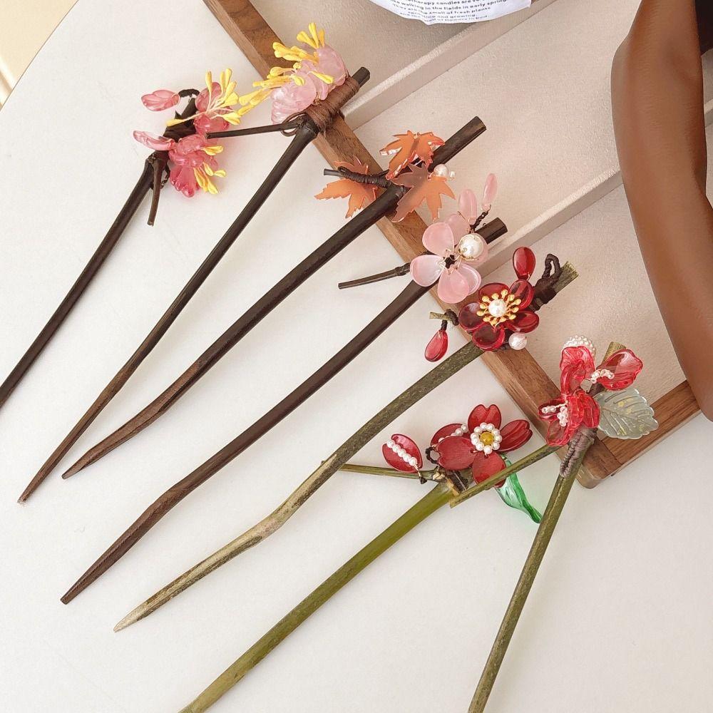 Ancient Style Hanfu Hair Chopsticks Wooden Flower Hair Fork Chinese Style Hair Stick  Ladies