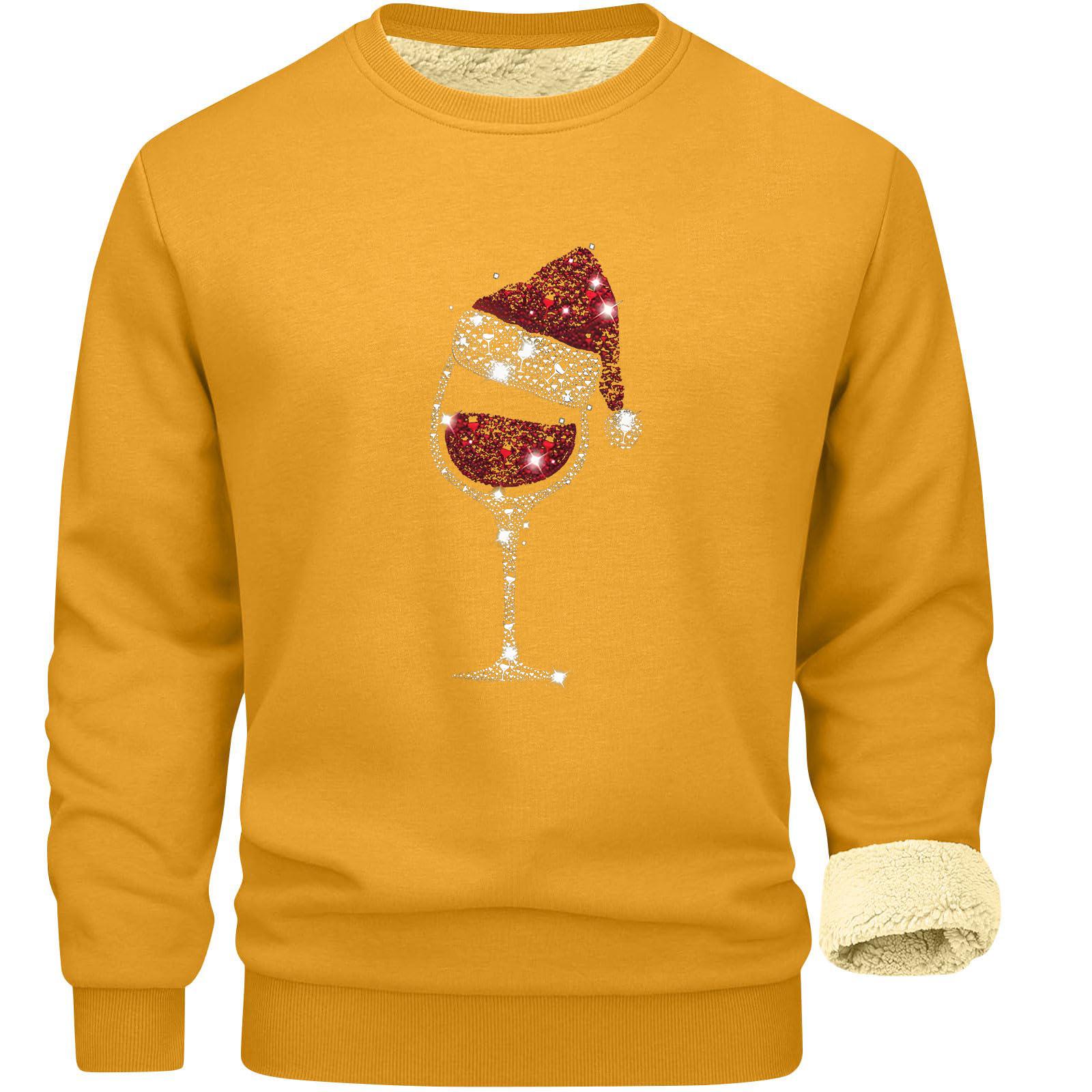 Sweatshirts For Men Long Sleeve Fleece Casual   Fuzzy Crewneck Pullover Warm Winter XL жёлтый