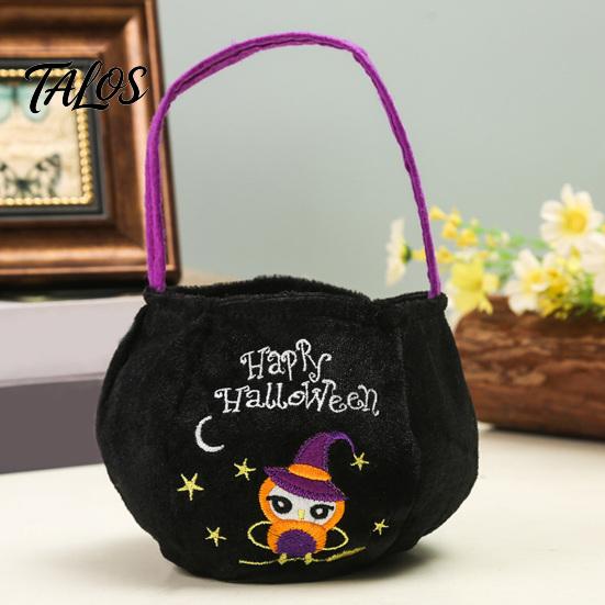 Halloween Süßes oder Saures Eimer, 9,8x5,9 Zoll Kürbis Hexe Schwarze Katze Plüsch Tragetasche, Weicher Süßigkeitenkorb mit Griff für Halloween Party Mitgebsel