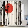 Japanischer Bambus Roter Sonnenaufdruck Wasserdichter Duschvorhang Elegantes Schwarz-Weiß-Thema Für Badezimmer Heimdekoration Kostenloser Haken