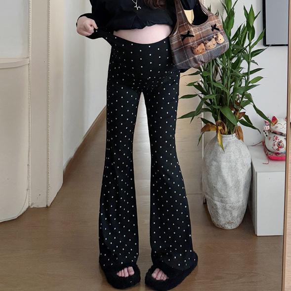2026 Elegant Maternity Set: Round Neck Shirt + Polka Dot Knit Pants XL