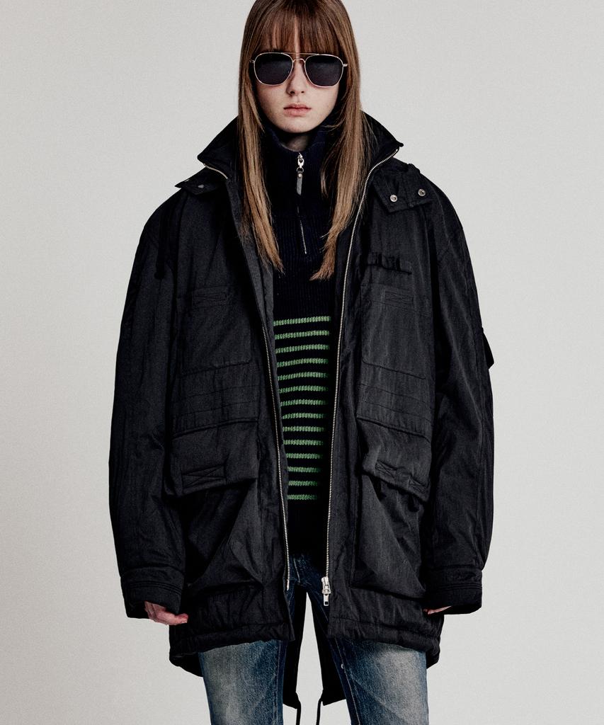 Lmood Refine Fishtail Hooded Field Parka Black