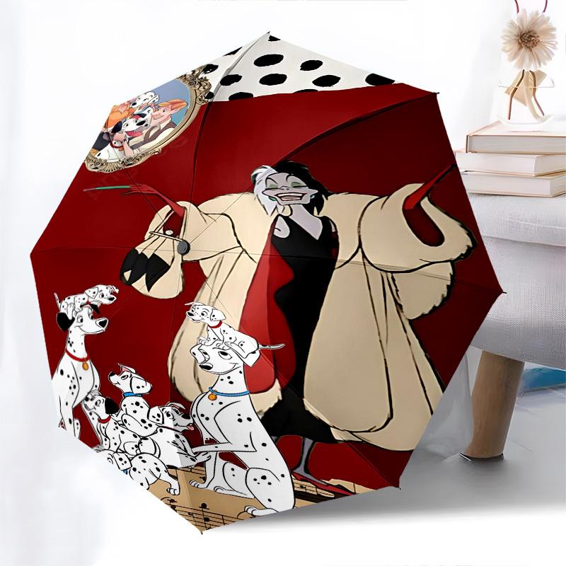 101 Dalmatians, Cruella de Vil Themed Automatic Opening and Closing Umbrella, Brightly Colored 8-rib Portable Umbrella, Suitable for Men and