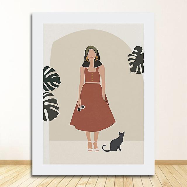Posters And Prints Wall Pictures For Living Room Decor Abstract Girl Plant Leaf Vintage Poster Wall Art Canvas Painting Nordic