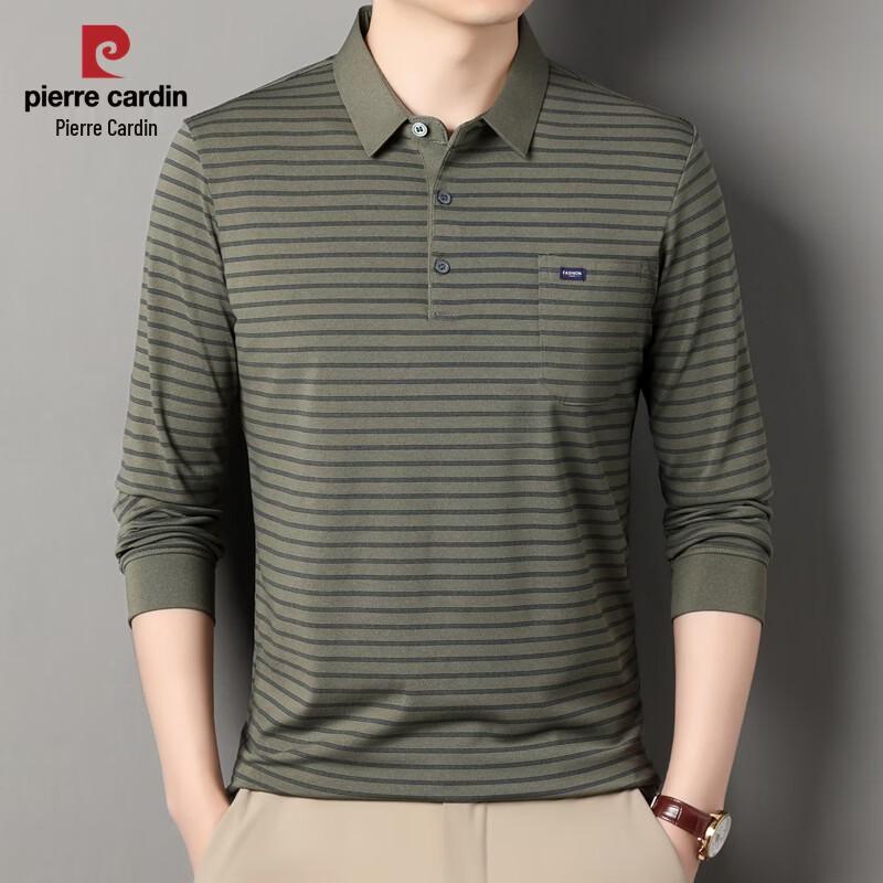 Pierre Cardin Men's Striped Print Long Sleeve Polo Shirt