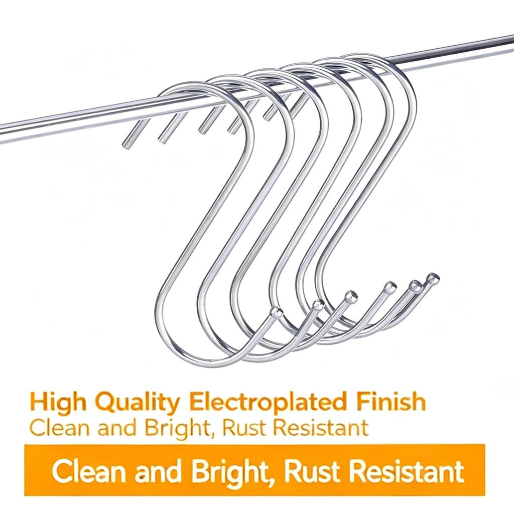 Stainless Steel S Hooks Heavy Duty Multi-Purpose S Shaped Hooks for Kitchen Utensils, Closet Clothes Bathroom Towels Workshop Tools, 3 Sizes Available