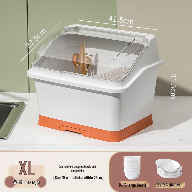 Bowl & Chopstick Storage Box with Lid - Kitchen & Dorm Use, Plastic with Drainage, Bowl & Plate Shelf Organizer, Cabinet Bowl Rack