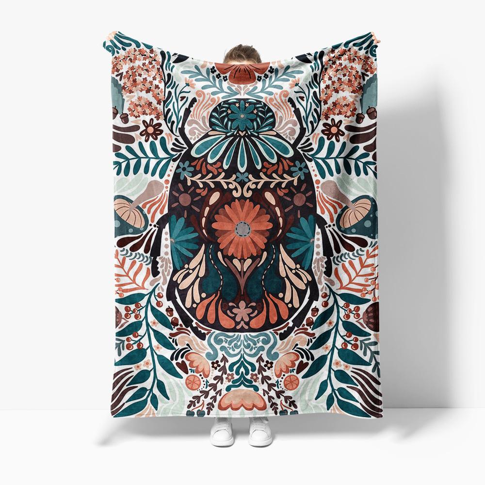 Boho Floral Print Blanket Throw Soft Fleece Bed Blanket Decorative Throw Blanket for Sofa Couch Living Room Bedroom 75x90cm