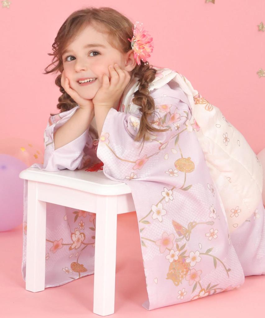 Shichigosan kimono set for dull Pale purple night cherry [KYOETSU] [Kyoetsu] 3-year-old girls, (2. blossoms)