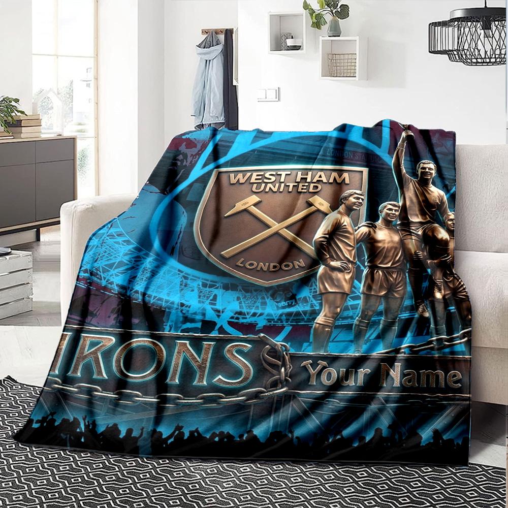 Name Custom West Ham United FC Print Flannel Blanket High Quality Warm Comfortable Cover for All Seasons Perfect for Gifts Home Decor