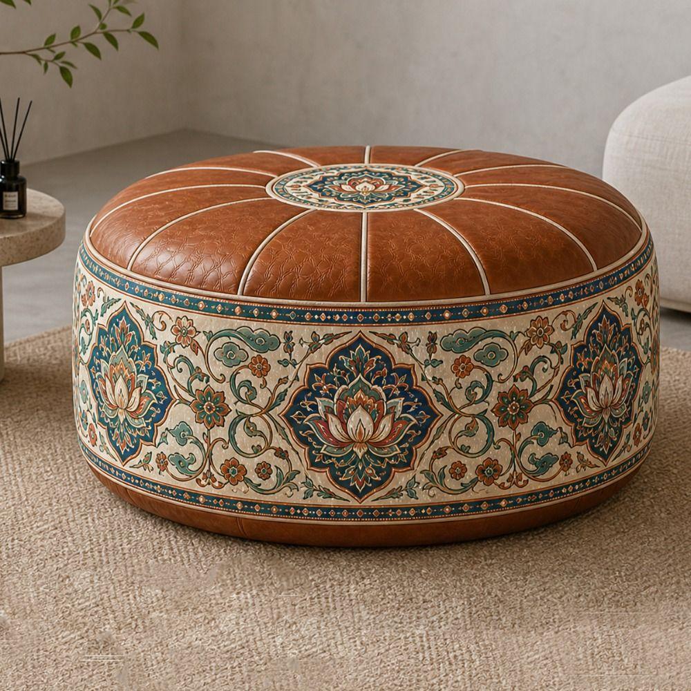 PU Leather Ottoman Pouf Foldable Storage Ottoman New Floor Seat Cushion Multipurpose Storage