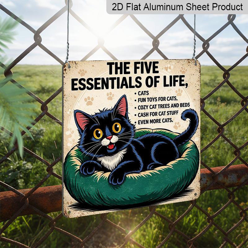 2D Flat -1pc Vintage Aluminum Metal Sign for Outdoor Wall Decoration, Featuring A Retro Tin Style with A Humorous Cat Theme