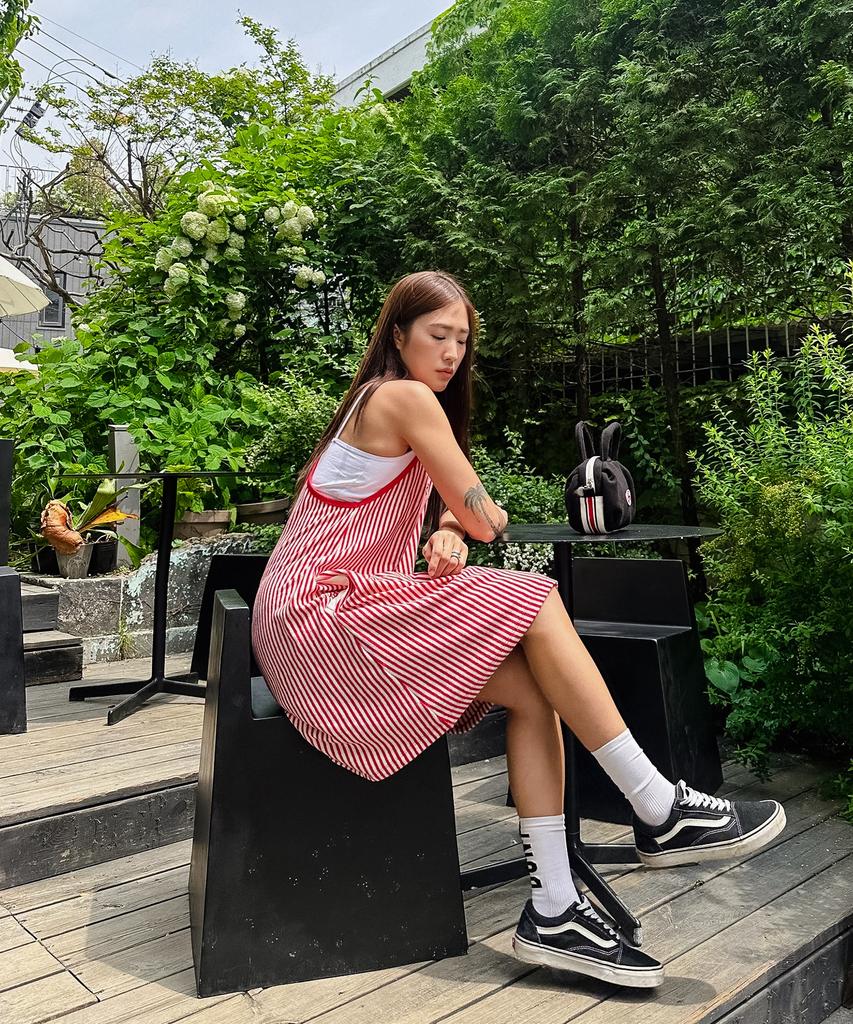 Minasu Menasoo Summer Stripe Terry Strap Onepiece_Red