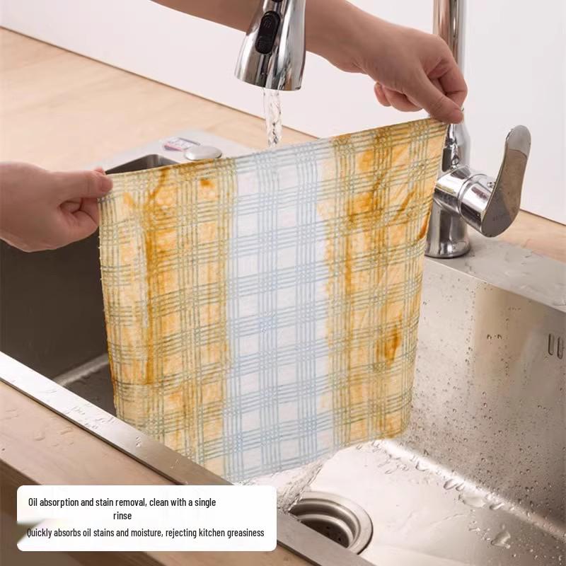 Karierte Verdickte Küchenlappen zur Doppelnutzung - Waschbare, Einweg-, Nass- & Trocken-, Öl- & Fleckenentfernende Reinigungstücher
