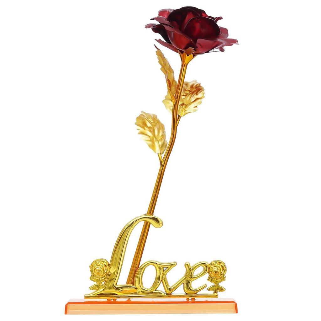 Goldene Rote Rose Blume mit Liebe Schauobjekt - Rose Tag Geschenk - Valentinstagsgeschenk für Freundin Freund Ehemann Ehefrau - Valentinstag