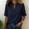 Women Shirt V-neck Open Collar Short Sleeve Loose Fit Casual Tops Pure Color Versatile Style Shirt Summer Work Casual Wear