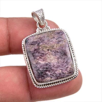 Natural Charoite Gemstone Handmade 925 Solid Sterling Silver Pendant 1.5" F3o89