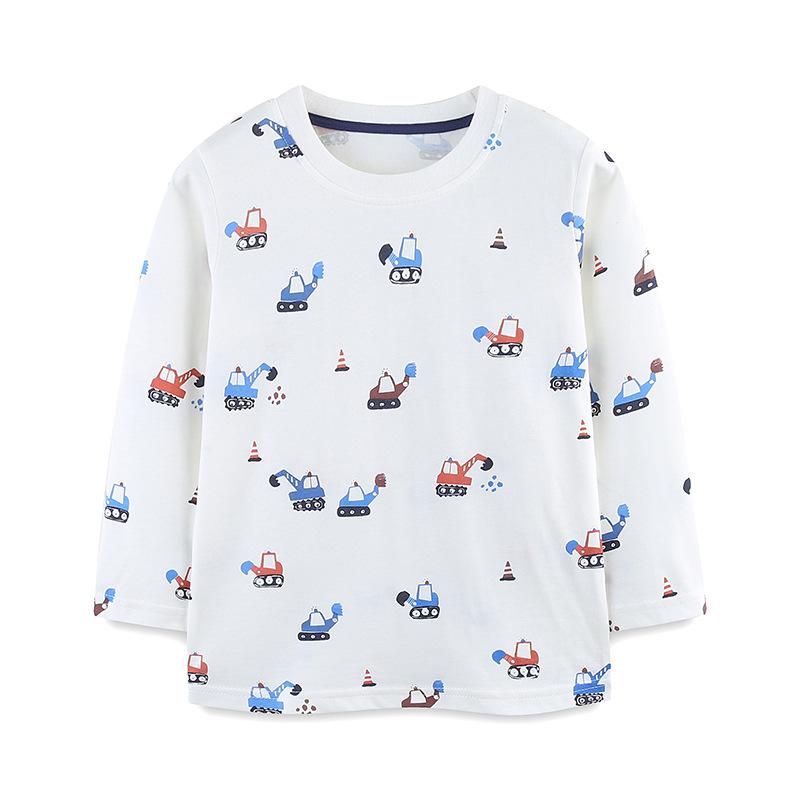 Kids Excavator Print Long Sleeve T-shirt - European & American Style Cotton Base Layer Shirt for Boys in Autumn 3 Years (100 cm)