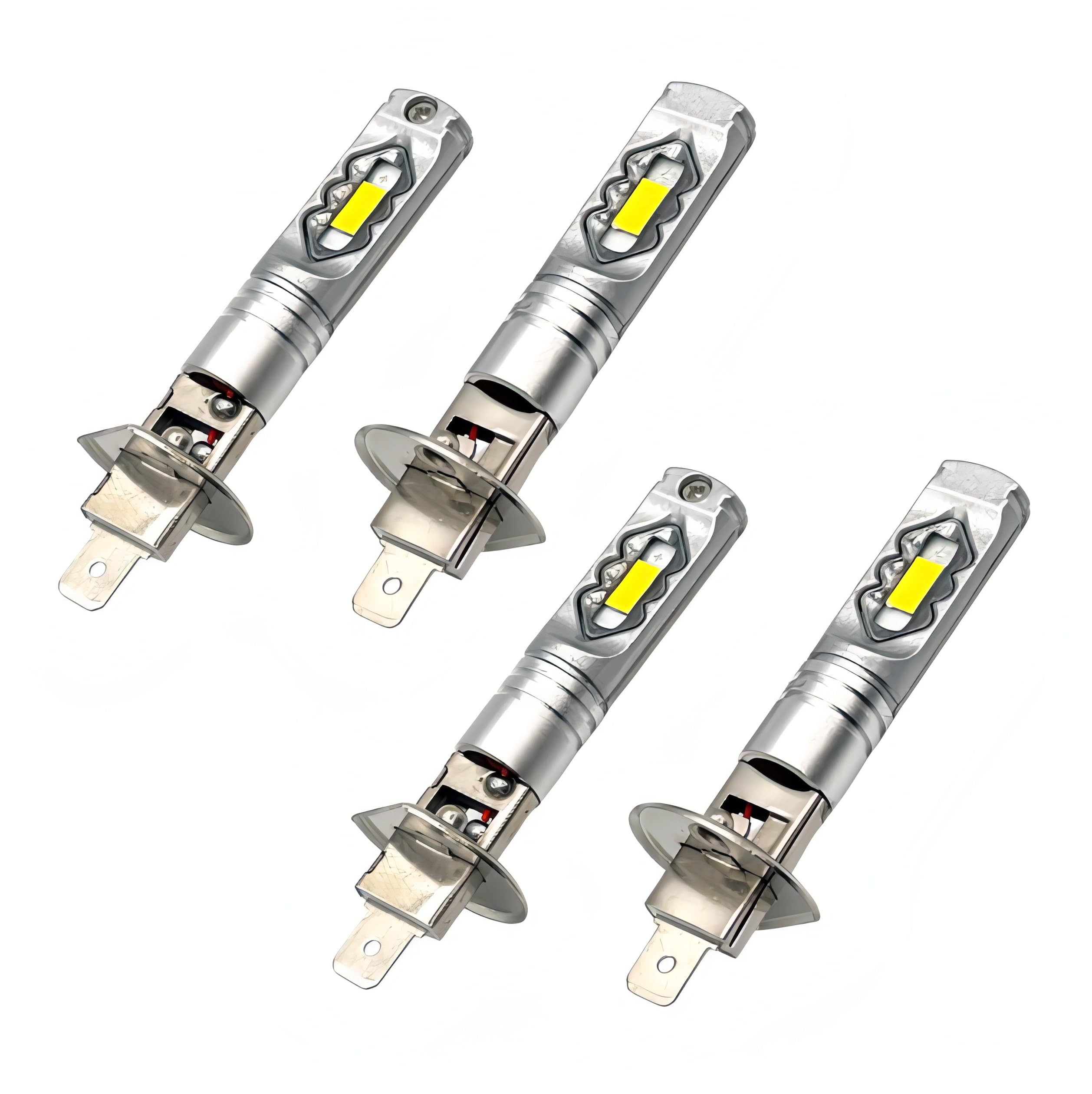 

bubulu LED H1 Headlight/Fog Lamp Bulbs, 12V/24V, Inspection Compliant, Universal Fit, High Brightness, 55W, 6000k, Ultra White (Set of 4)