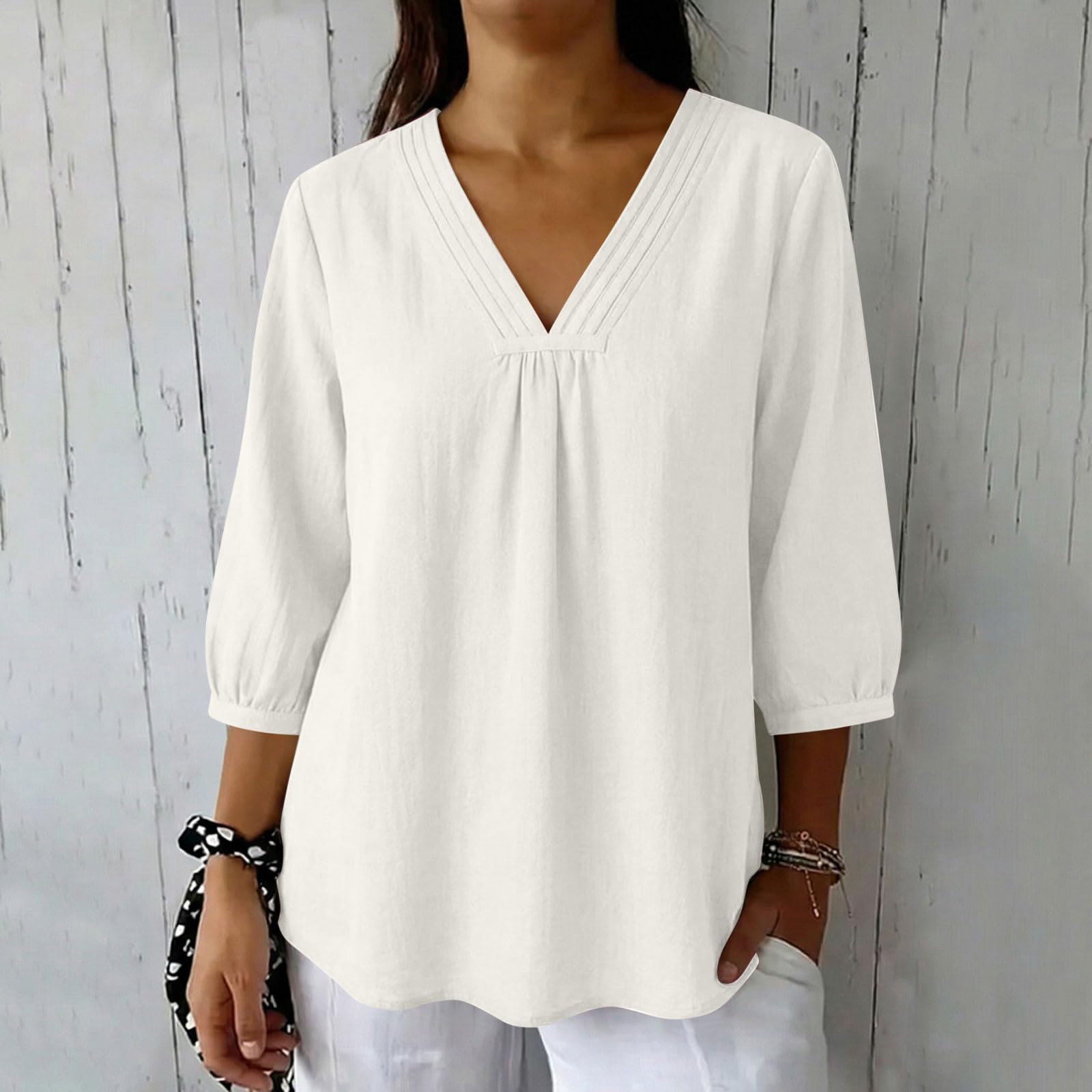 

Women s Relaxed Fit Linen Shirt With 3/4 Sleeves XL білий