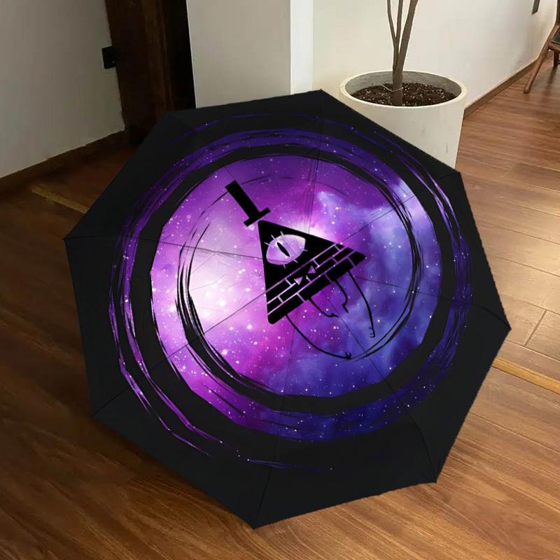 1pc Gravity Falls Bill Cipher Automatic Folding Umbrella - Compact 8-Rib Design, Durable Plastic & Iron, Lightweight for Outdoor Daily Use,  a0929142