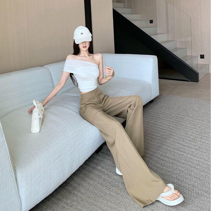 Elegant 2026 Draped High-Waist Wide-Leg Slimming Suit Pants - Casual Floor-Length
