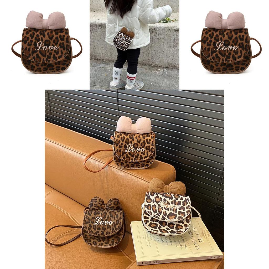 Cute Baby Crossbody Bag For Girls Pu Leather Leopard Pattern With Chain Strap For Daily Use