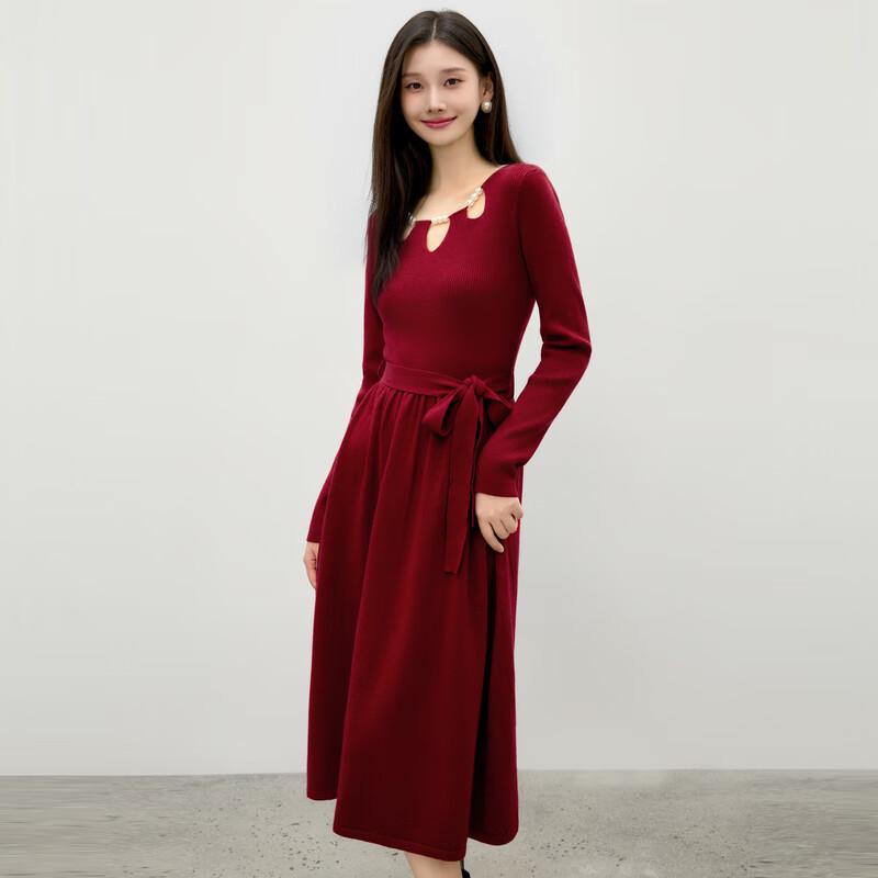 

Qiusihuyiren French Style Pearl Collar Mid-Length Dress S
