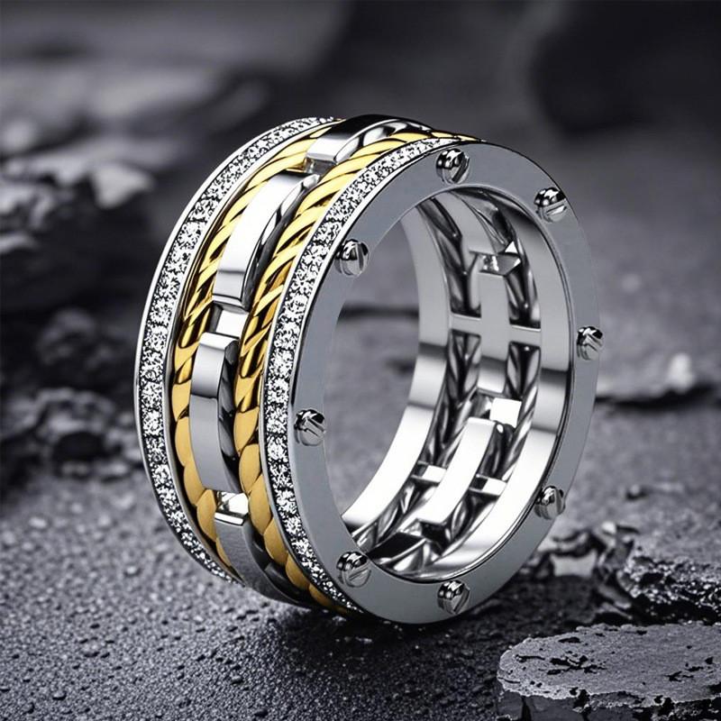 CopperTwo-tone Rings Gorgeous Bright Punk Couple Finger Accessories for Women Trendy Exquisite Wedding Jewelry