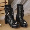 Winter Girls Ankle Boots Sweet Lolita Bowknot Lace Party Wedding Shoes Women High Heels Girls Princess Cosplay Fur Boots 30-43