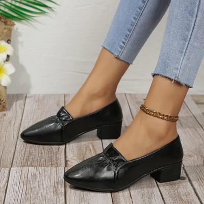 2024 New Hot-selling Spring and Autumn Outer Wear Square Heel Slip-on Casual Professional Women's Shoes Solid Color Pointed Toe