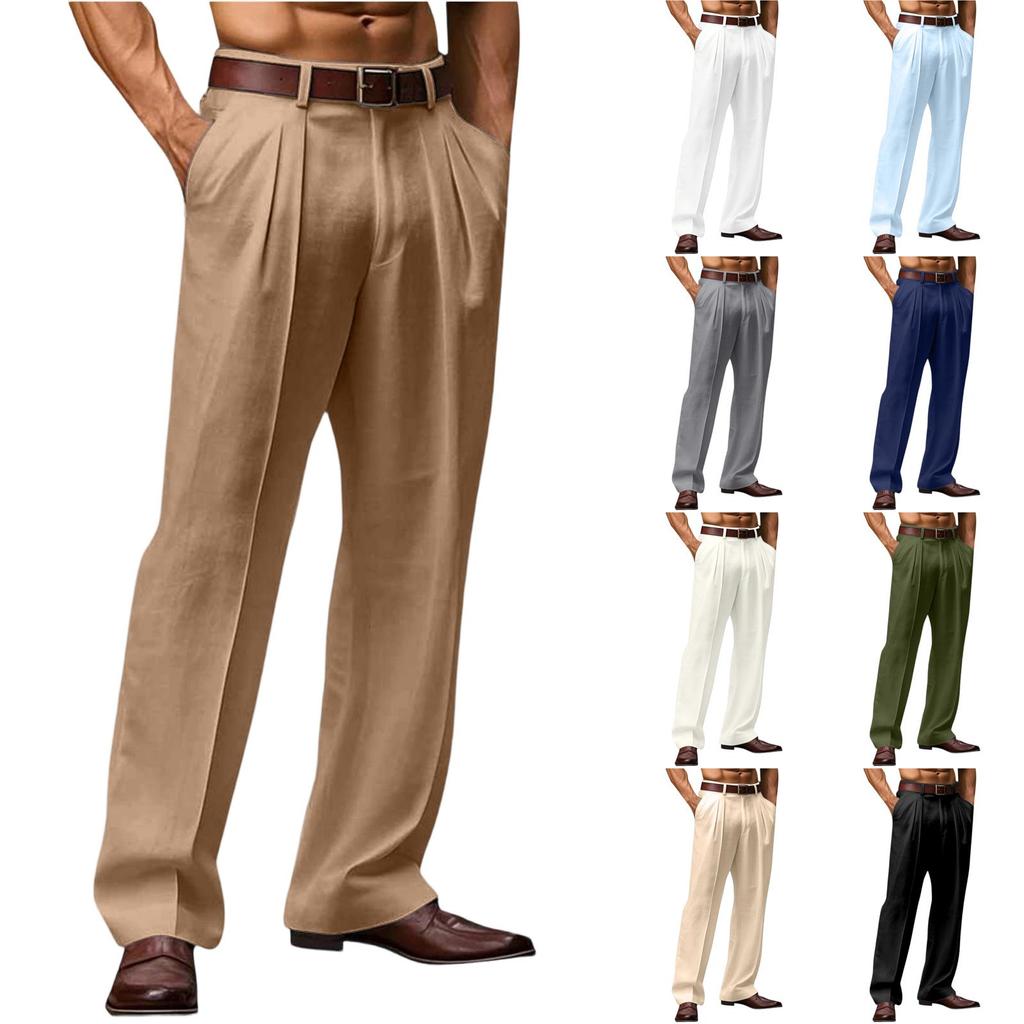 Pantaloni da uomo alla moda in lino traspiranti a gamba dritta - Pantaloni larghi casual da esterno