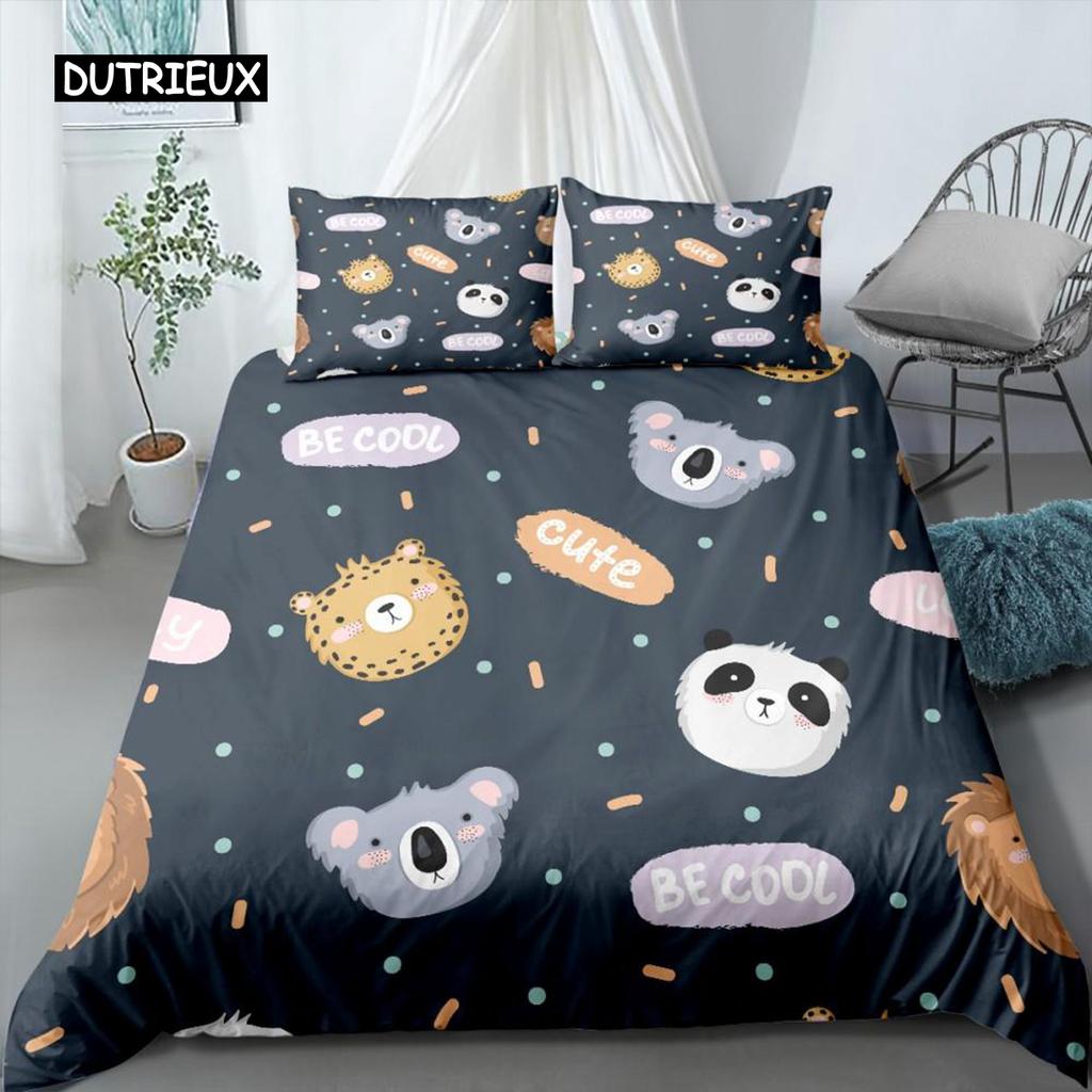 3D Koala Duvet Cover Set Microfiber Cartoon Leaves Baby Bear Australian Wildlife Themed  Bedding Set Queen Size Comforter Cover