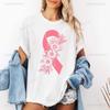 Breast Cancer Awareness Graphic T Shirt Pink Ribbon Floral Support Cancer Fighter Cotton Tshirt Women Unisex Aesthetic Shortsleev