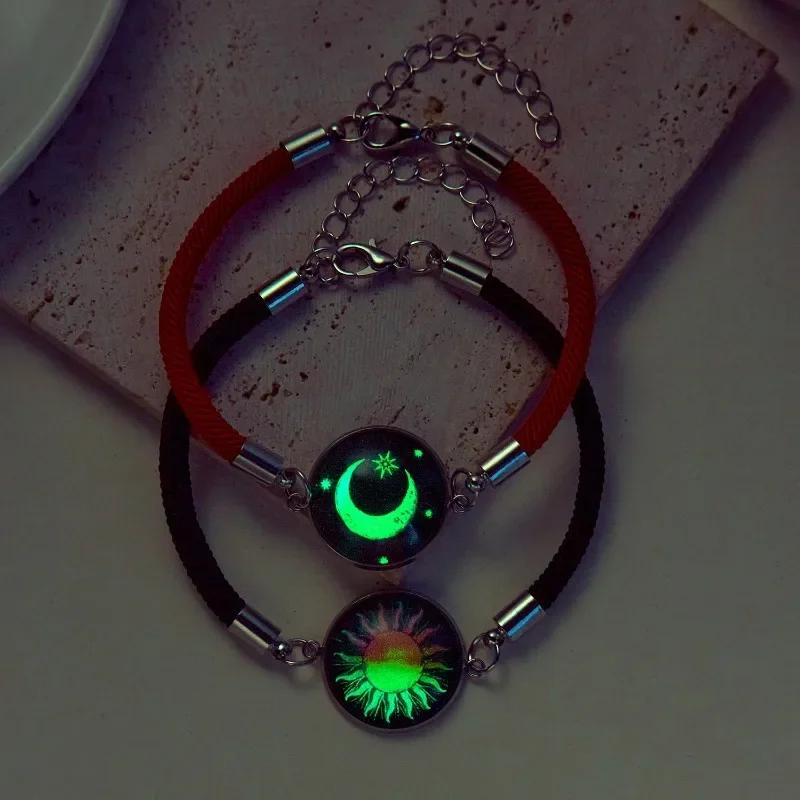 2Pcs Fashion Luminous Sun Moon Braided Bracelets for Lovers Couple Bracelets Fashion Valentine's Day Jewelry Girlfriend Gifts
